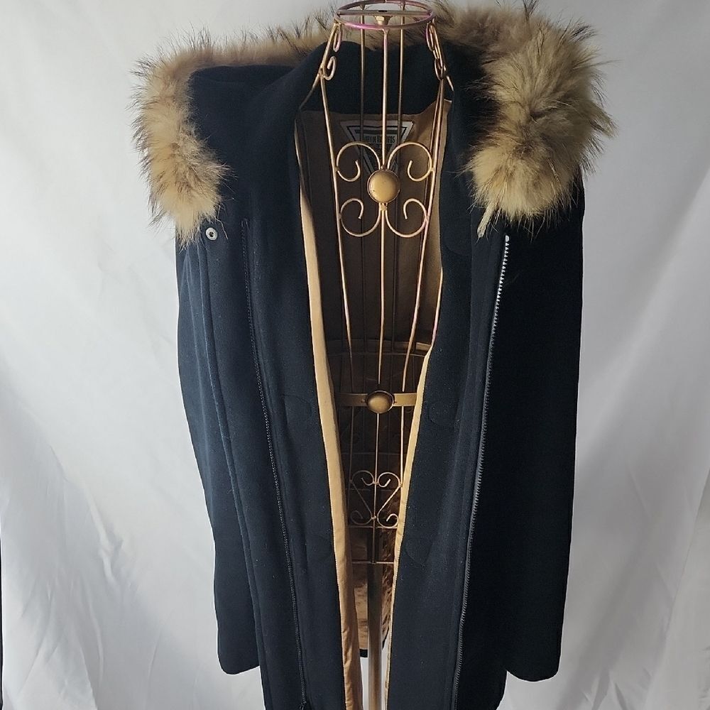 Cashmere Wool Cabin Core Fur Marvin Richards Size L Coat with Hood & Pockets